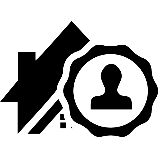 Real estate business symbol of a house with owner on a badge